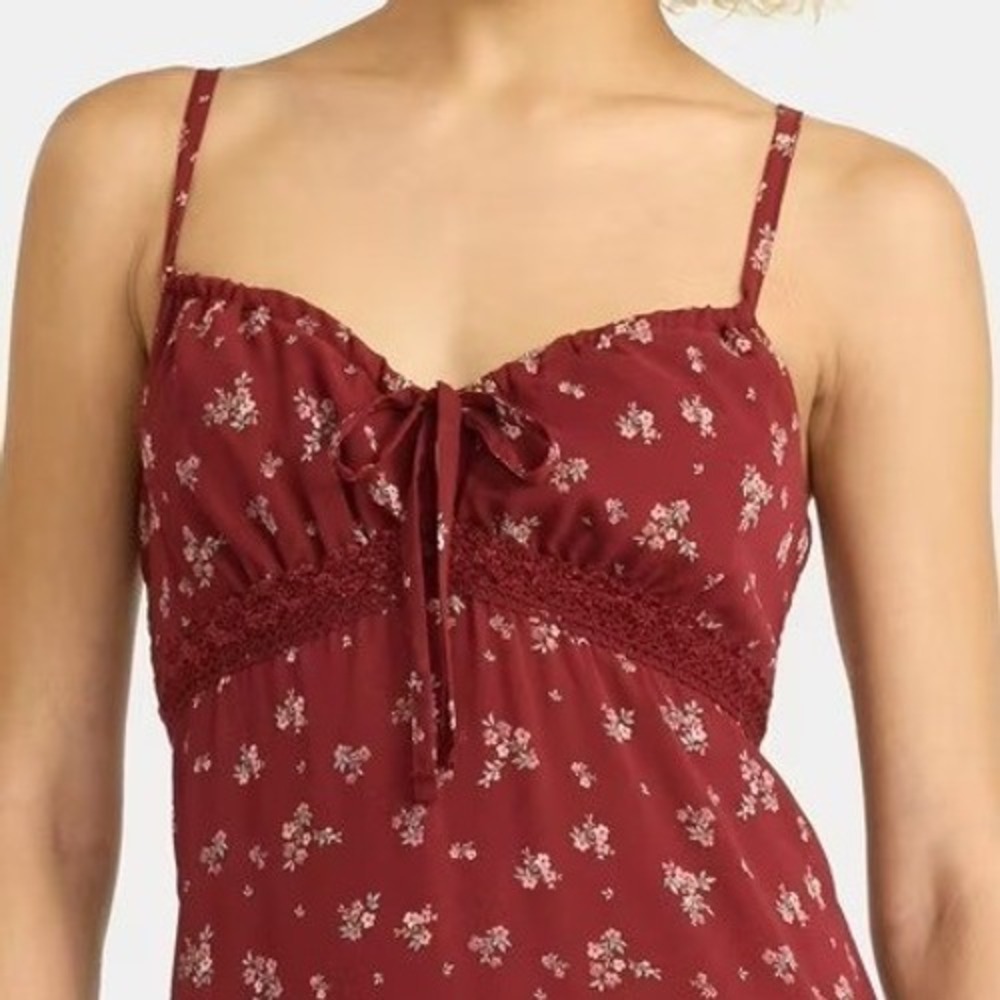 Babydoll Cottagecore Long Maxi Dress Sz S Merlot Burgundy Floral Empire Seam NWT